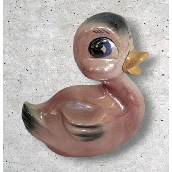 Vtg Ceramicraft Duck Plaque Wall Art Iridescent Pink Bird Big Eyes Kitschy MCM - Picture 1 of 16